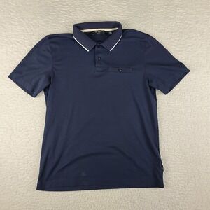Ted Baker Polo Shirt Mens 3 Navy Blue Solid Cotton Performance